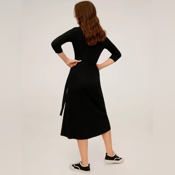 Mango Wrap Ribbed Sweater Midi Dress in Black  - MEDIUM NWT - Picture 3 of 14